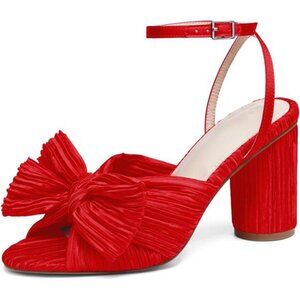 Women's Bow Knot Heeled Sandals Bridal Wedding Open Toe Ankle Strap